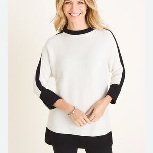 Chico’s Black & White Mock Turtle Neck Tunic Sweater SZ 4 (20-22)